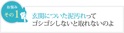 玄関についた泥汚れって ゴシゴシしないと取れないのよ